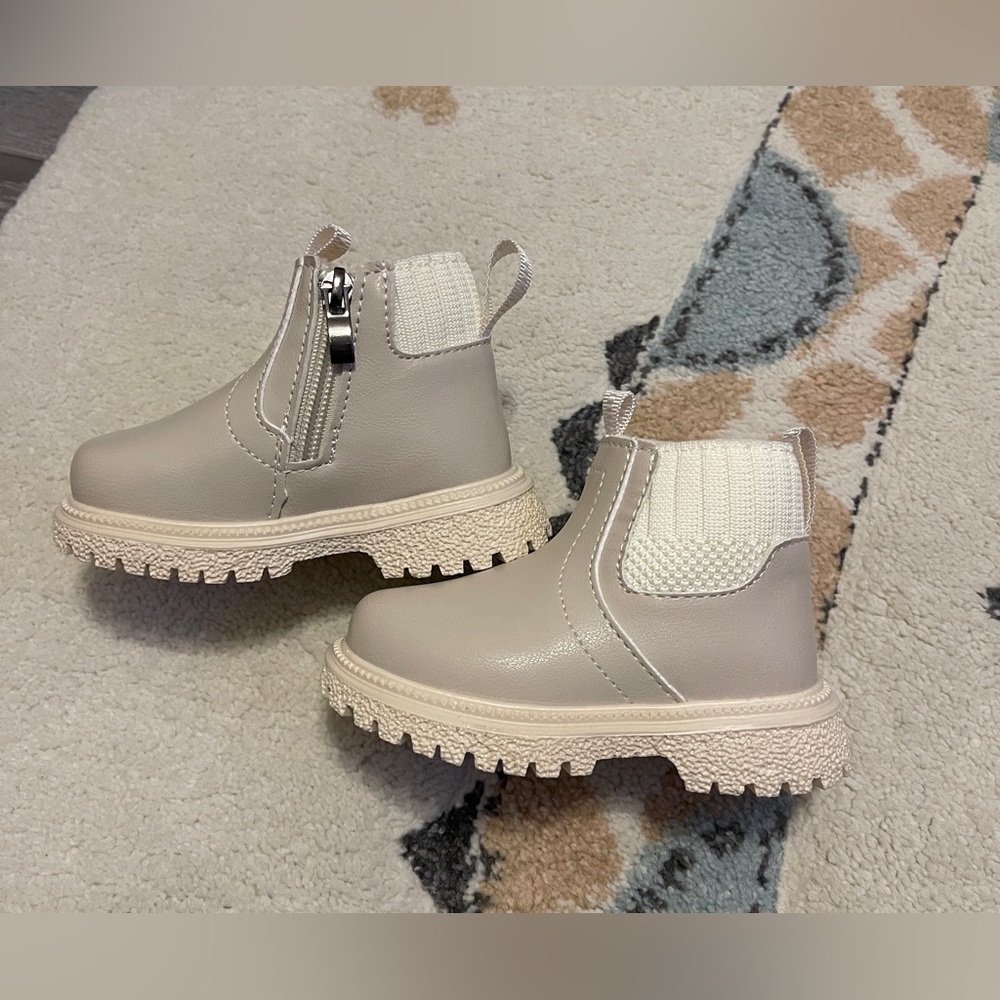 Beige toddler Ankle Boots with Chunky Sole